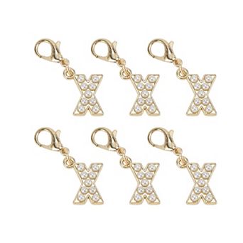 Faux Pearl Letter Shoelace Charms Gold Tone Beige 6 pc