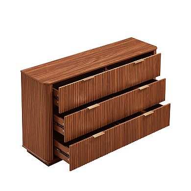Pnronnc Modern 6 Drawer Dresser with Wave Textured Panels