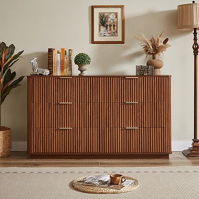 Pnronnc Modern 6 Drawer Dresser with Wave Textured Panels
