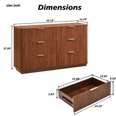 Pnronnc Modern 6 Drawer Dresser with Wave Textured Panels