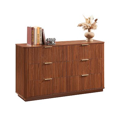Pnronnc Modern 6 Drawer Dresser with Wave Textured Panels