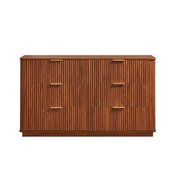 Pnronnc Modern 6 Drawer Dresser with Wave Textured Panels