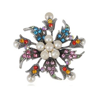 Holiday Flower Wreath Faux Pearl Rhinestone Fashion Jewelry Pin Brooch