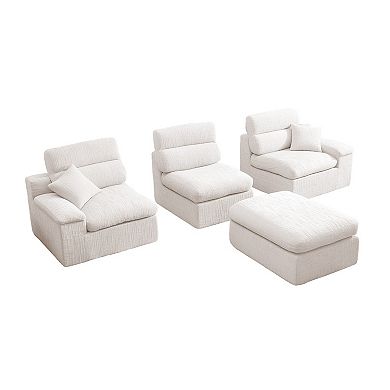Pnronnc Sectional Couch L Shaped Sofa with Ottoman Chenille Upholstered No Assembly Couch