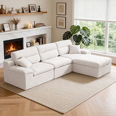 Pnronnc Sectional Couch L Shaped Sofa with Ottoman Chenille Upholstered No Assembly Couch