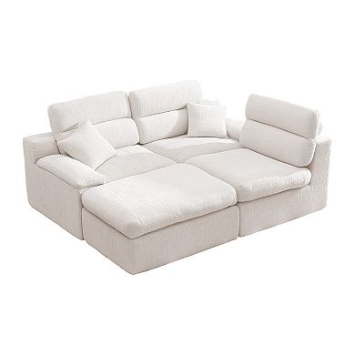 Pnronnc Sectional Couch L Shaped Sofa with Ottoman Chenille Upholstered No Assembly Couch