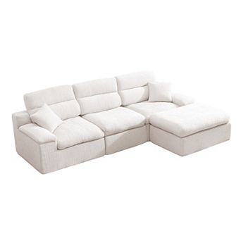 Pnronnc Sectional Couch L Shaped Sofa with Ottoman Chenille Upholstered No Assembly Couch