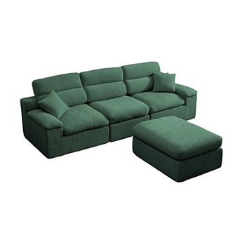 Pnronnc Sectional Couch L Shaped Sofa with Ottoman Chenille Upholstered No Assembly Couch
