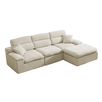 Pnronnc Sectional Couch L Shaped Sofa with Ottoman Chenille Upholstered No Assembly Couch