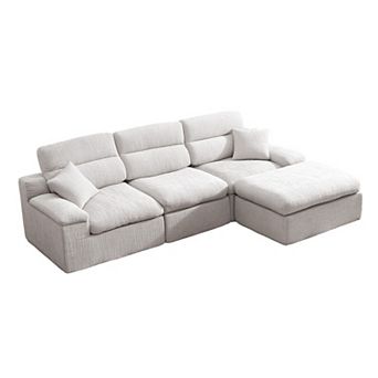 Pnronnc Sectional Couch L Shaped Sofa with Ottoman Chenille Upholstered No Assembly Couch