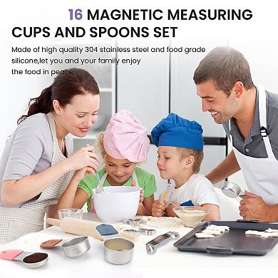 Magnetic Measuring Cup and Spoon Set, 16 Pieces, Stainless Steel