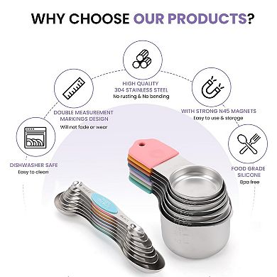 Magnetic Measuring Cup and Spoon Set, 16 Pieces, Stainless Steel