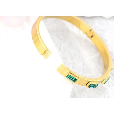 18K Gold Plated Crystal Rhinestone Bangle Bracelets for Women with Cubic Zirconia