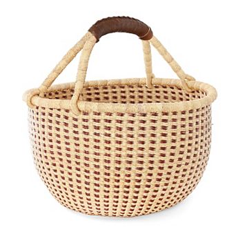 Chestnut and Natural Checked Bolga Basket