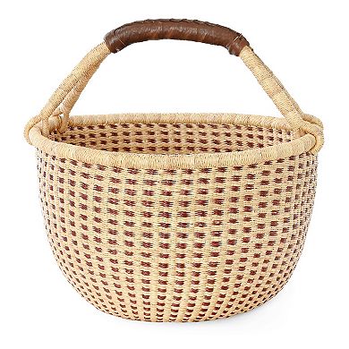 Chestnut and Natural Checked Bolga Basket