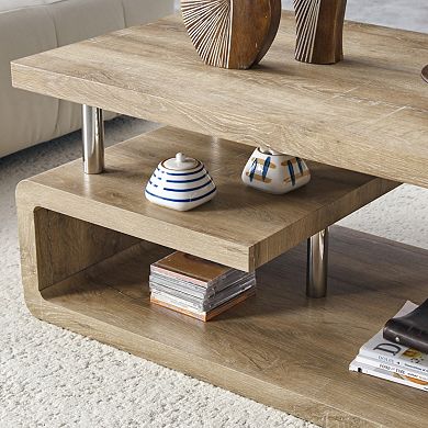 MDF Multi-Storage Open Compartments Coffee Table for Living Room Office Modern Home Decor