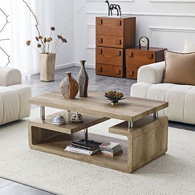 MDF Multi-Storage Open Compartments Coffee Table for Living Room Office Modern Home Decor