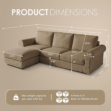 Oversized 118" Cloud Sofa with Ottoman, 3 Seat Couch with Washable Slipcover for Living Room