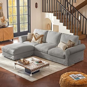 Oversized 118" Cloud Sofa with Ottoman, 3 Seat Couch with Washable Slipcover for Living Room