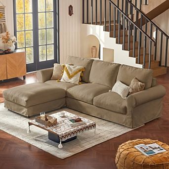 Oversized 118" Cloud Sofa with Ottoman, 3 Seat Couch with Washable Slipcover for Living Room