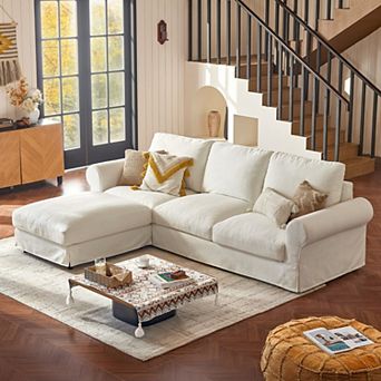 Oversized 118" Cloud Sofa with Ottoman, 3 Seat Couch with Washable Slipcover for Living Room