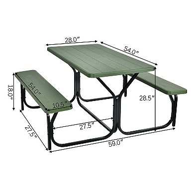 HDPE Outdoor Picnic Table Bench Set with Metal Base