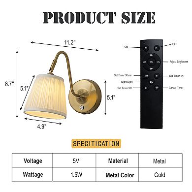 W6" Vintage Brass Battery Operated Wall Sconces Dimmable LED Rechargeable Cordless Wall Lamp(2 Pack）