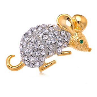 Cute Cartoon Mouse Rat Pet Rhinestone Crystal Animal Rodent Critter Pin Brooch
