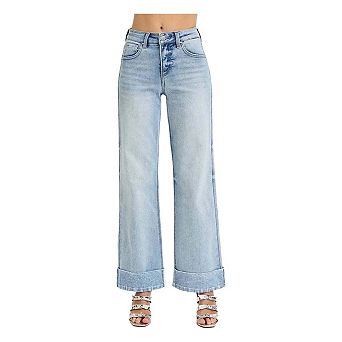 RISEN Full Size Tummy Control High Rise Ankle Wide Cuffed Jeans Plus Size