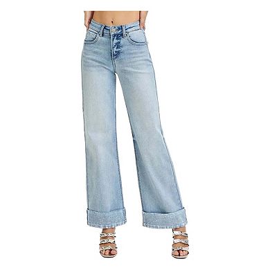 RISEN Full Size Tummy Control High Rise Ankle Wide Cuffed Jeans Plus Size