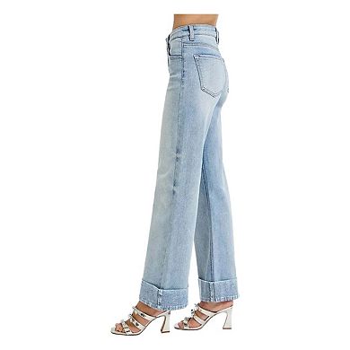 RISEN Full Size Tummy Control High Rise Ankle Wide Cuffed Jeans Plus Size