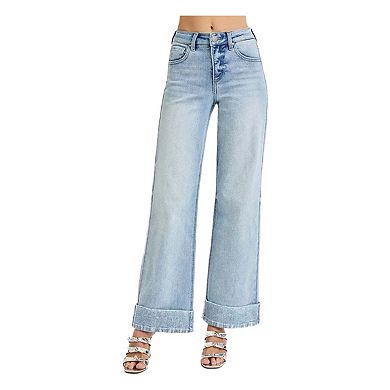RISEN Full Size Tummy Control High Rise Ankle Wide Cuffed Jeans Plus Size