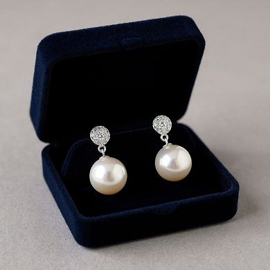 Women's Classic Pearl Drop Earrings with Round Rhinestone Stud Top