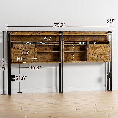 wanan Headboard with Storage, 3 Tier Size Headboard with Outlets, USB Ports and LED Light Strip