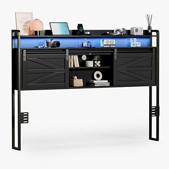 wanan Headboard with Storage, 3 tier Size Headboard with Outlets, USB Ports and LED Light Strip