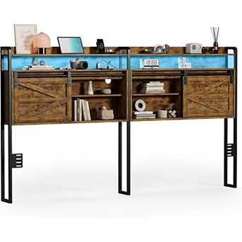 wanan Headboard with Storage, 3 tier Size Headboard with Outlets, USB Ports and LED Light Strip