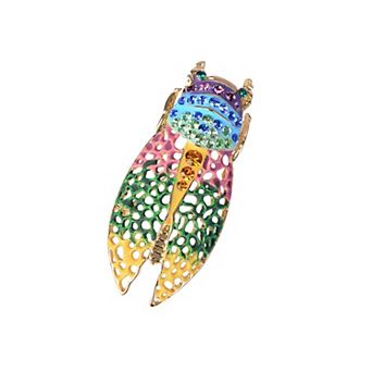 Cute Crystal Filigree Insect Beetle Bug Rainbow Pride Convertible to Pendant Brooch Pin