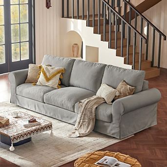 118" Farmhouse 3-Seater Cloud Sofa with Washable Slipcover, Deep Seat Couch for Living Room
