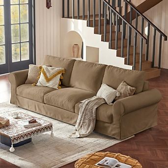 118" Farmhouse 3-Seater Cloud Sofa with Washable Slipcover, Deep Seat Couch for Living Room