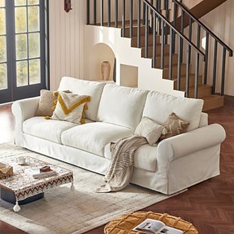 118" Farmhouse 3-Seater Cloud Sofa with Washable Slipcover, Deep Seat Couch for Living Room