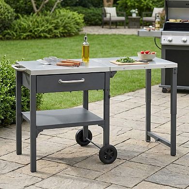 54.7 in. Outdoor Kitchen Cart Island with Foldable Top and Storage Space for Backyard