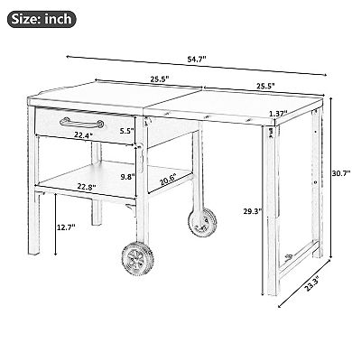 54.7 in. Outdoor Kitchen Cart Island with Foldable Top and Storage Space for Backyard
