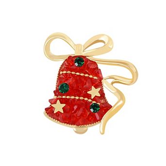 Golden Tone Christmas Brooch Pins Sparkly Rhinestones Enamel Lapel Pin for Women