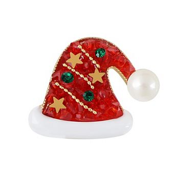 Golden Tone Christmas Brooch Pins Sparkly Rhinestones Enamel Lapel Pin for Women