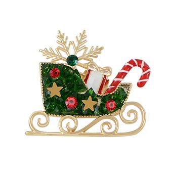 Golden Tone Christmas Brooch Pins Sparkly Rhinestones Enamel Lapel Pin for Women