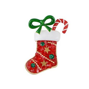 Golden Tone Christmas Brooch Pins Sparkly Rhinestones Enamel Lapel Pin for Women