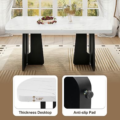 Pnronnc 6-Piece Modern Dining Table Set, Kitchen Table Set with Faux Marble Table, 4 Chairs & Bench