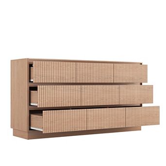 Pnronnc Minimalist Handleless 9 Drawer Dresser Cabinet Side Table Living Room Storage