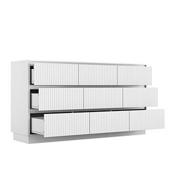 Pnronnc Minimalist Handleless 9 Drawer Dresser Cabinet Side Table Living Room Storage