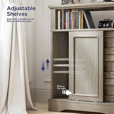 Storage Cabinet with Drawers and Adjustable Shelves,Small Floor Cupboard with Sliding Barn Door